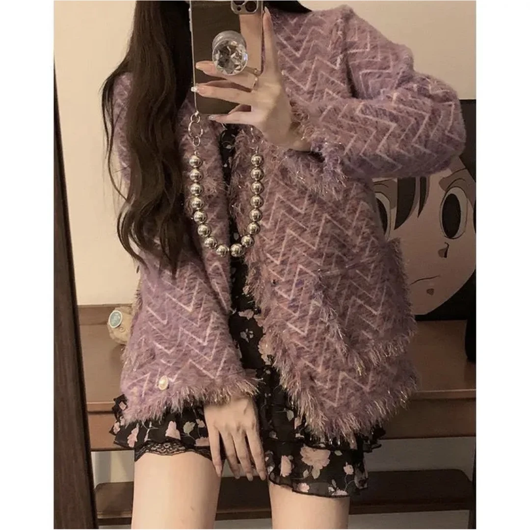 B34名媛紫色小香风流苏小香风外套女小众七彩高级感上衣纯欲风