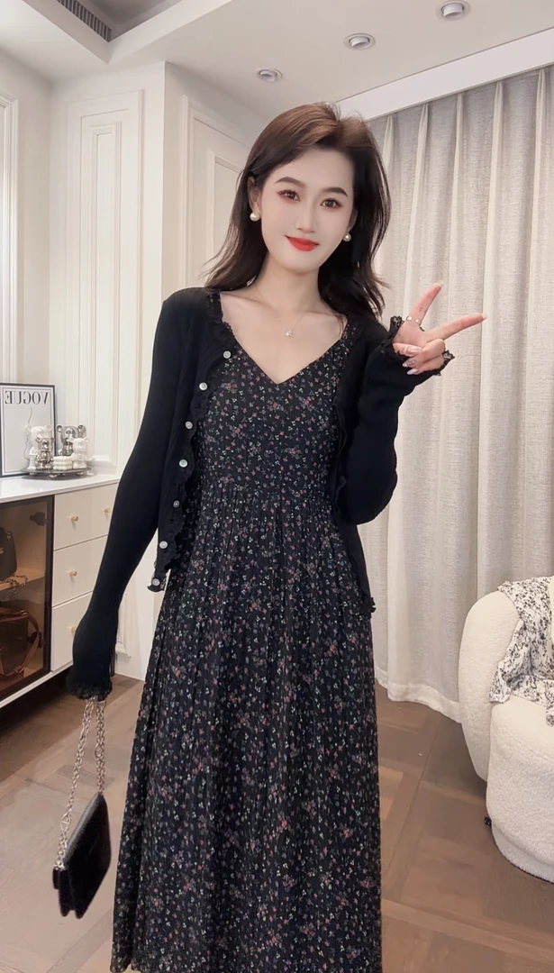 温柔风开衫单排贝壳扣拼接蕾丝软糯舒适百搭