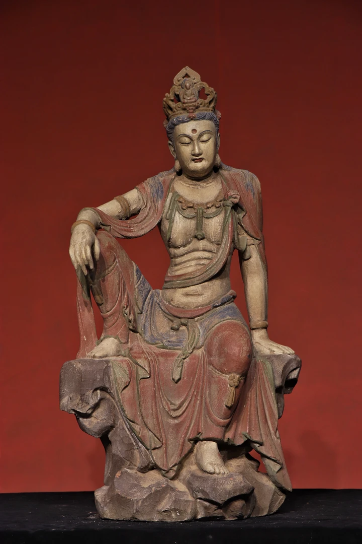 木雕彩绘自在观音 高85厘米（不包邮）