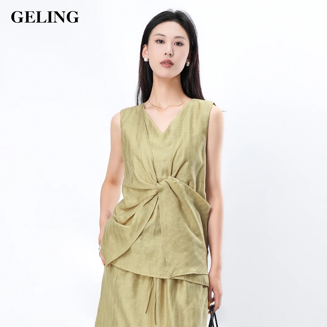 夏季显瘦气质双层扭结背心