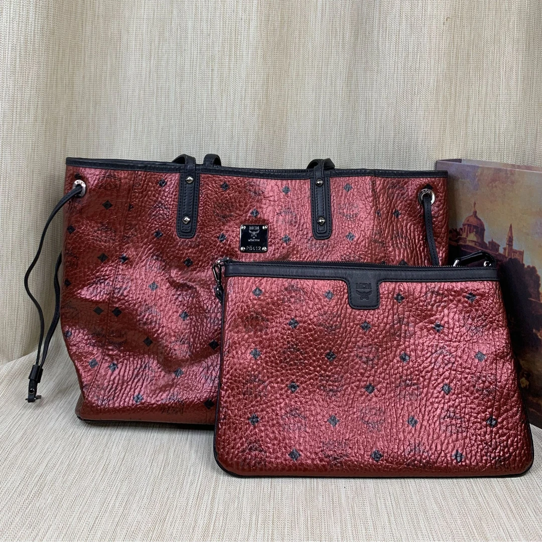 95新 MCM 香槟红购物袋/SD09711565/1565