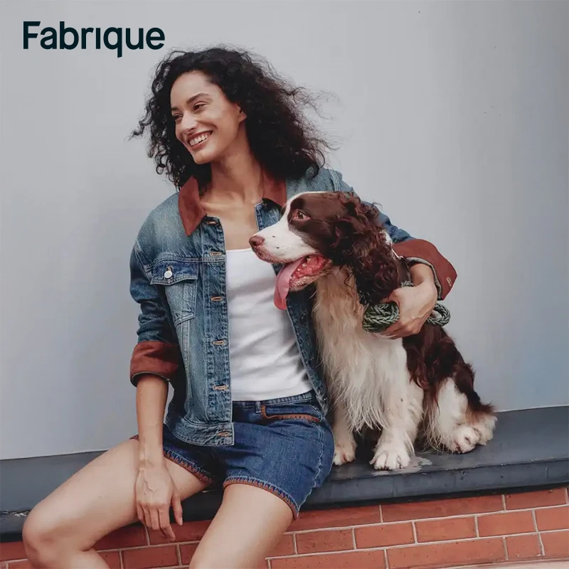 Fabrique【主角丹宁】早秋新品复古靛蓝拼接仿麂皮绒翻领牛仔外套