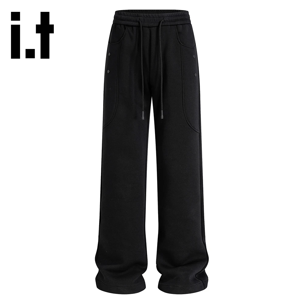 it:CHOCOOLATE秋季新款休闲运动宽松阔腿长裤男个性纽扣设计裤子