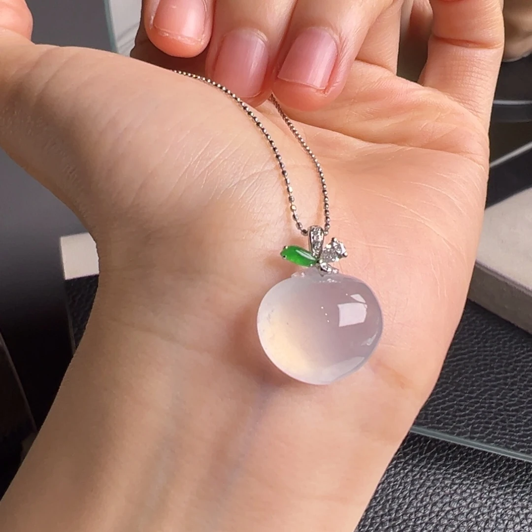 翡翠18K金镶嵌颈饰Y水蜜桃