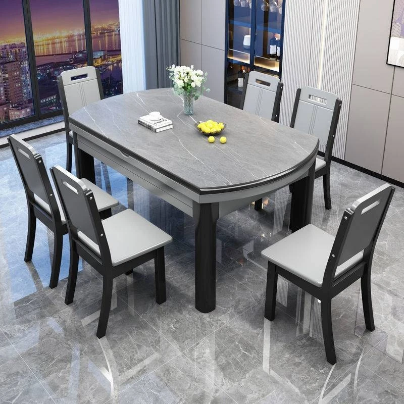 岩板餐桌多功能家用新款圆形电磁炉伸缩折叠跳台吃饭桌设圆桌家具