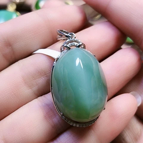 和田玉银S925镶嵌挂件