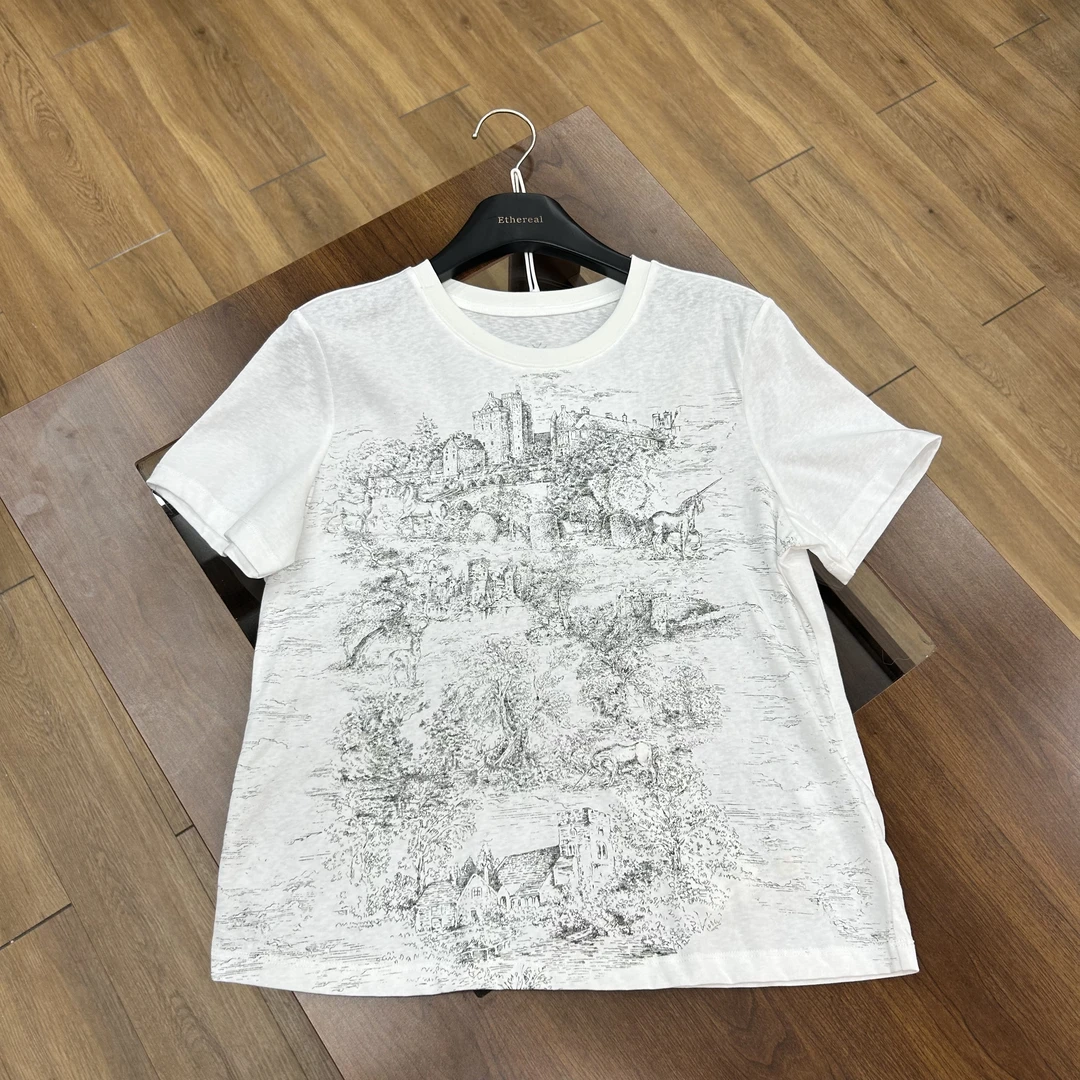 25SS透气印花格子圆领水墨风短袖T恤速干夏季25t0827