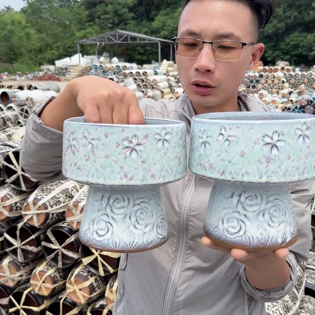 紫砂花盆口16高17（两个火锅玫瑰花