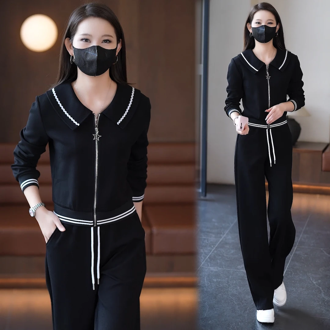 减龄运动休闲风长袖时尚套装女2025秋季新款显瘦开衫长裤两件套潮