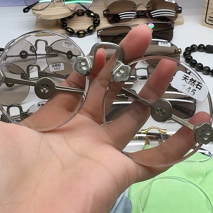 分体款复古圆蓝复古圆老梁石头眼镜