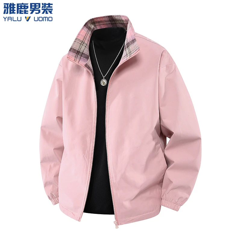 雅鹿男装夹克收口袖格子休闲风减龄中性夹克秋季双面非正式学院风