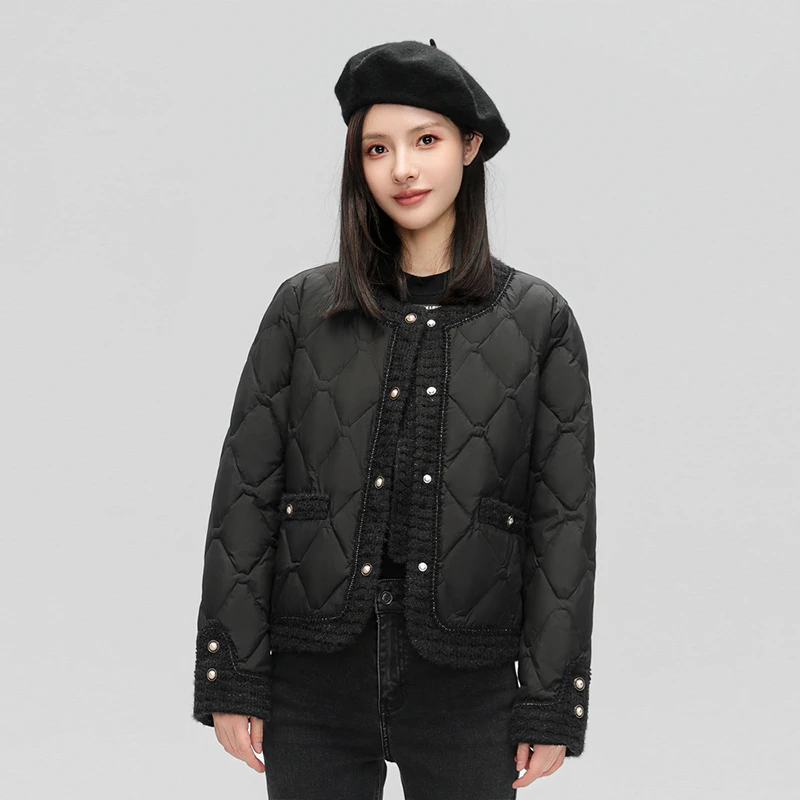 雪中飞新款女士轻淑风短款菱形格薄款羽绒服外套X30136964F