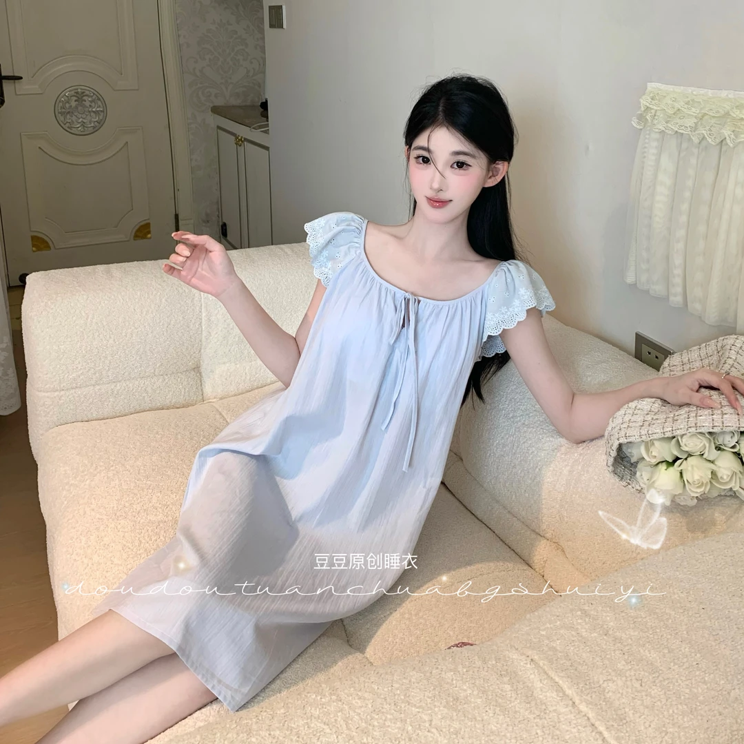 菠萝【夏梦】无袖套装高腰显瘦夏季女蕾丝法式睡衣