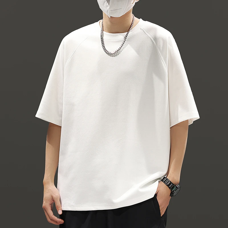 夏季百搭复古宽松短袖t恤男士休闲美式圆领纯色薄款痞帅上衣男生