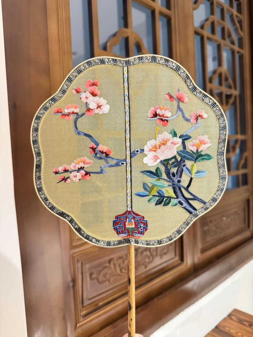 故宫款牡丹 苏绣世家手工双面刺绣湘妃竹古风团扇汉服旗袍舞蹈扇