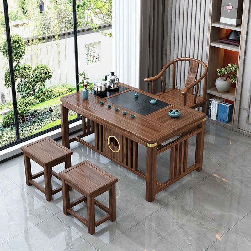 新中式阳台茶桌椅组合实木泡茶台小户型茶桌一体整套禅意功夫茶几