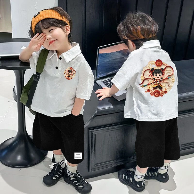 男童夏季哪吒polo衫短袖2025新款宝宝男孩子帅气翻领薄款国风短袖