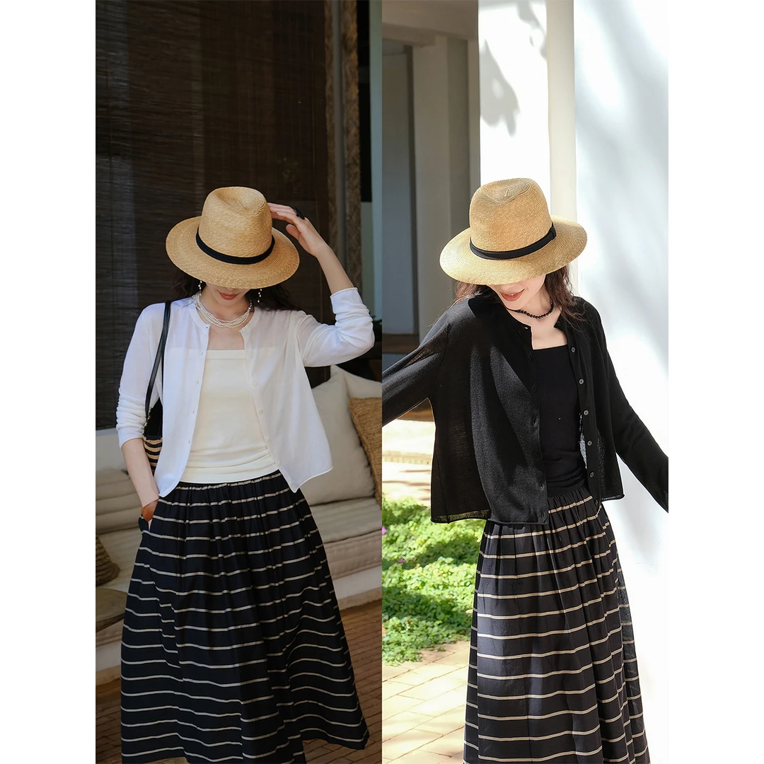 麻霖80支精纺羊毛圆领长袖轻盈细腻通透可水洗针织开衫