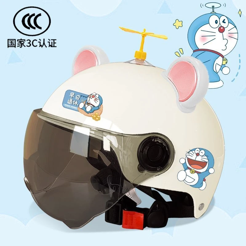 成人儿童3C国标电动车头盔可爱四季夏季通用防晒安全帽叮当猫半盔