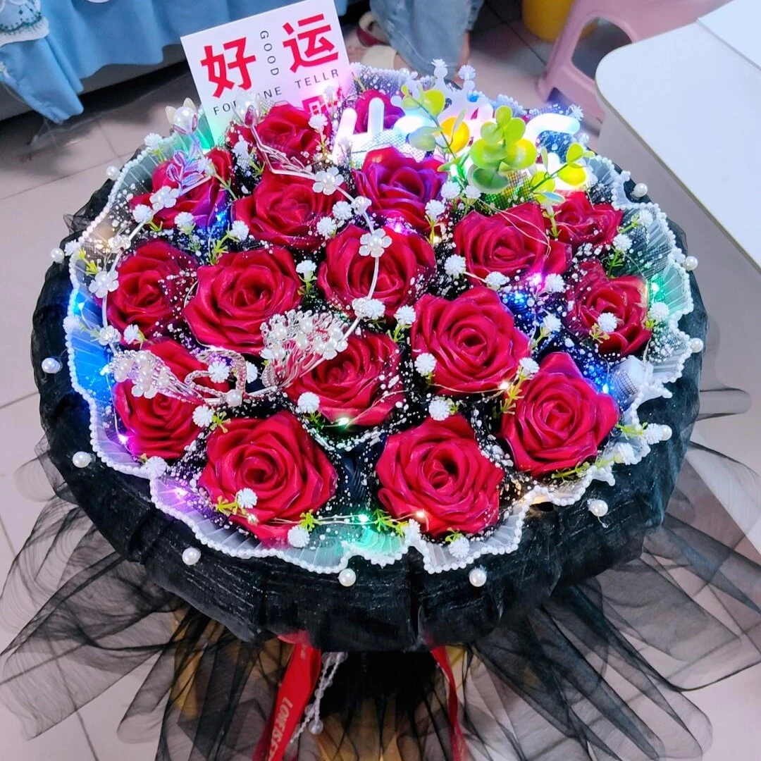 丝带玫瑰永生成品花束 婚庆 情人节礼物送女友纪念日浪漫生日礼物