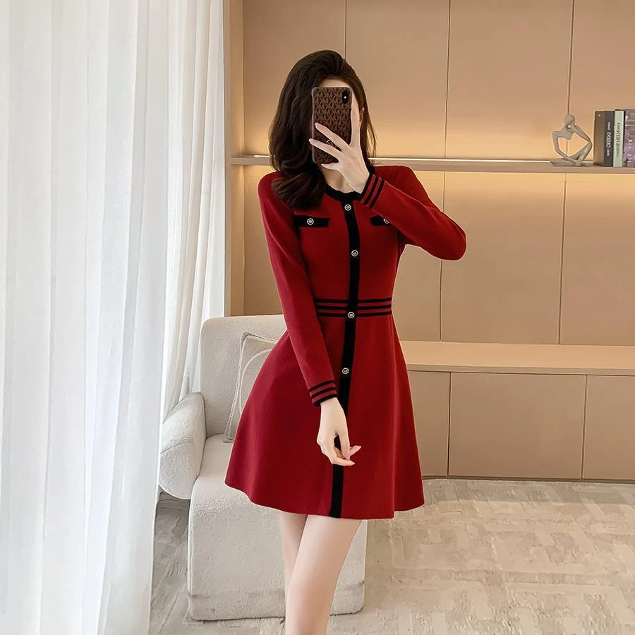 显瘦时尚洋气法式打底秋冬中长款修身辣妈小香风气质轻奢春秋季女