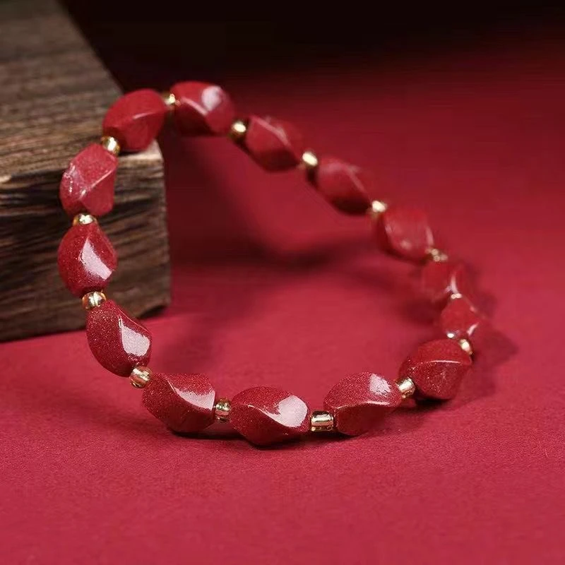含辰砂工艺品天然朱砂菱形扭转乾坤手链米子珠素圈转运珠女款手串