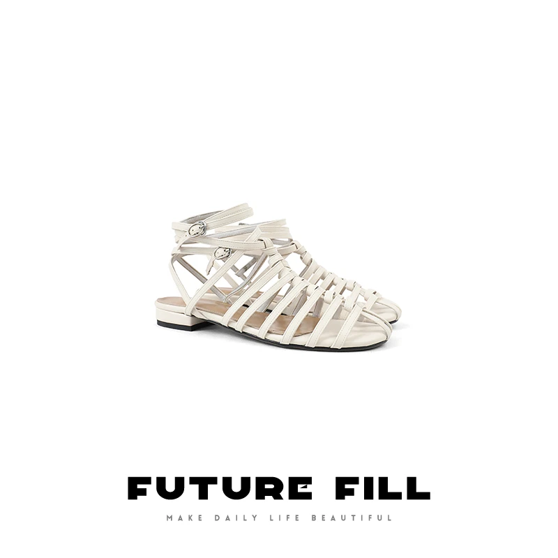 复古风手作编织镂空脚腕绑带时装气质女鞋