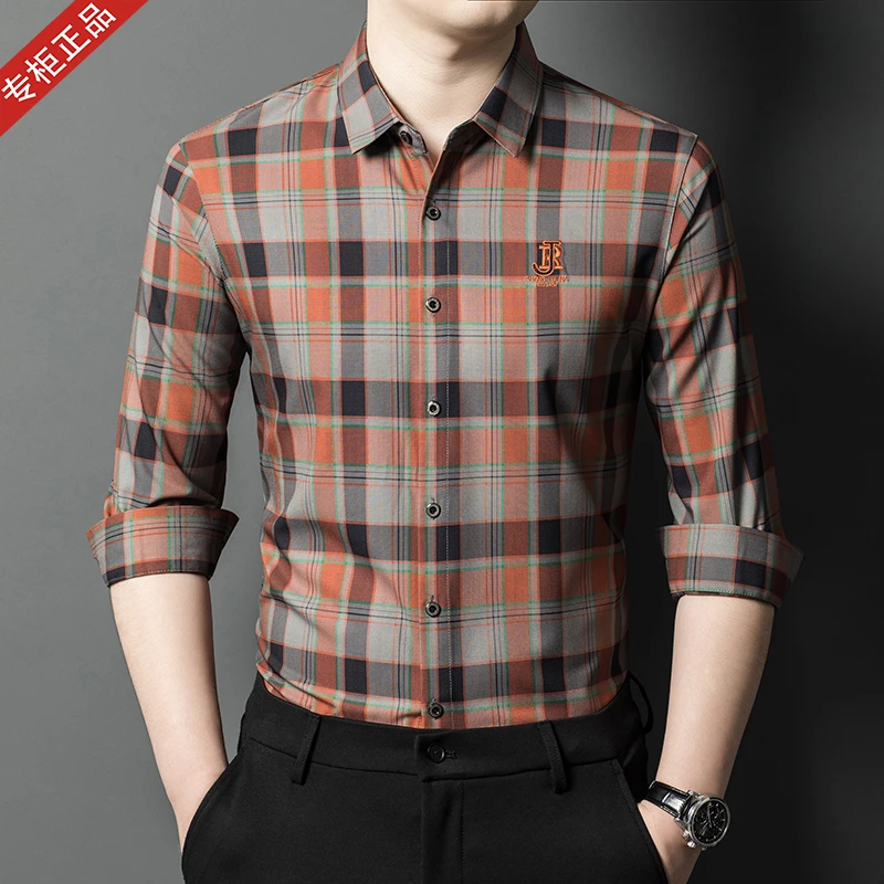 2025新款衬衫长袖春秋格子衬衫男士格子男中青年时尚商务休闲衬衣