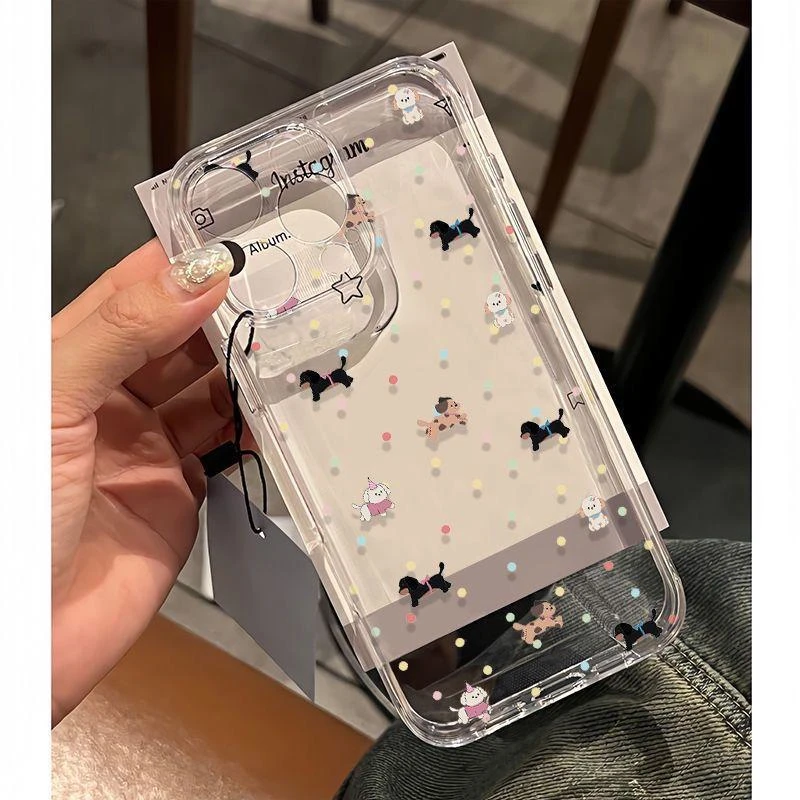 波点小小狗适用苹果16/15promax手机壳iphone13/14透明12全包11软