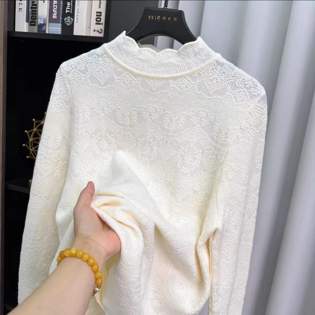 A123南瓜谷 丝羊绒叠搭~秋冬羊毛针织衫时尚浮雕蕾丝打底衫女