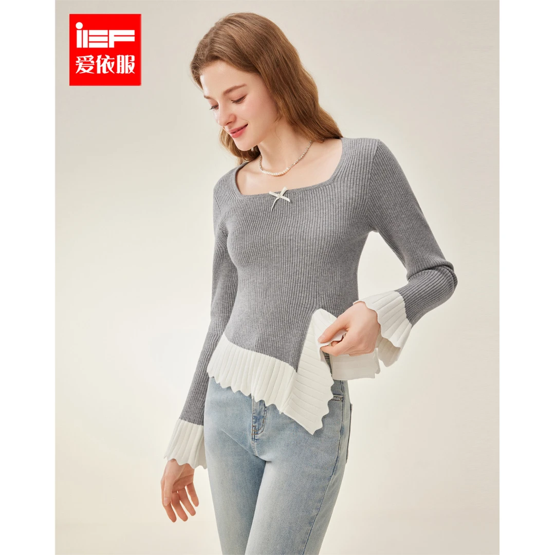 IEF/爱依服2025春季新款法式温柔小女人不规则下摆设计毛织上衣