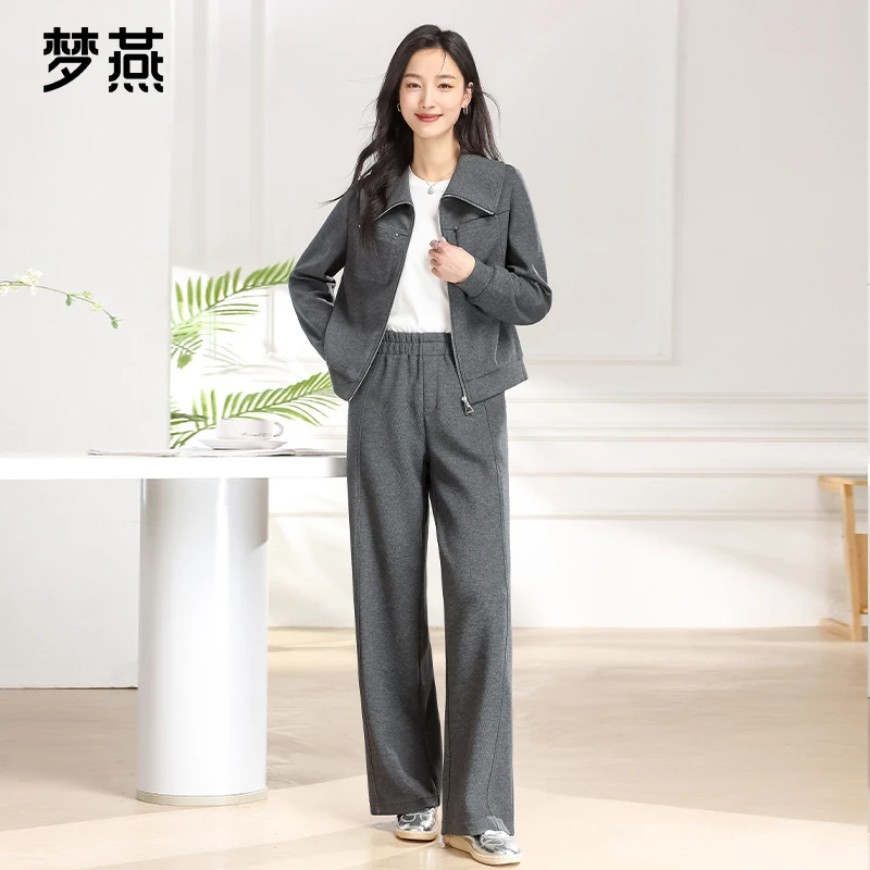 梦燕春季女士显瘦洋气时尚阔腿裤休闲港式复古工装套装AB04B5003