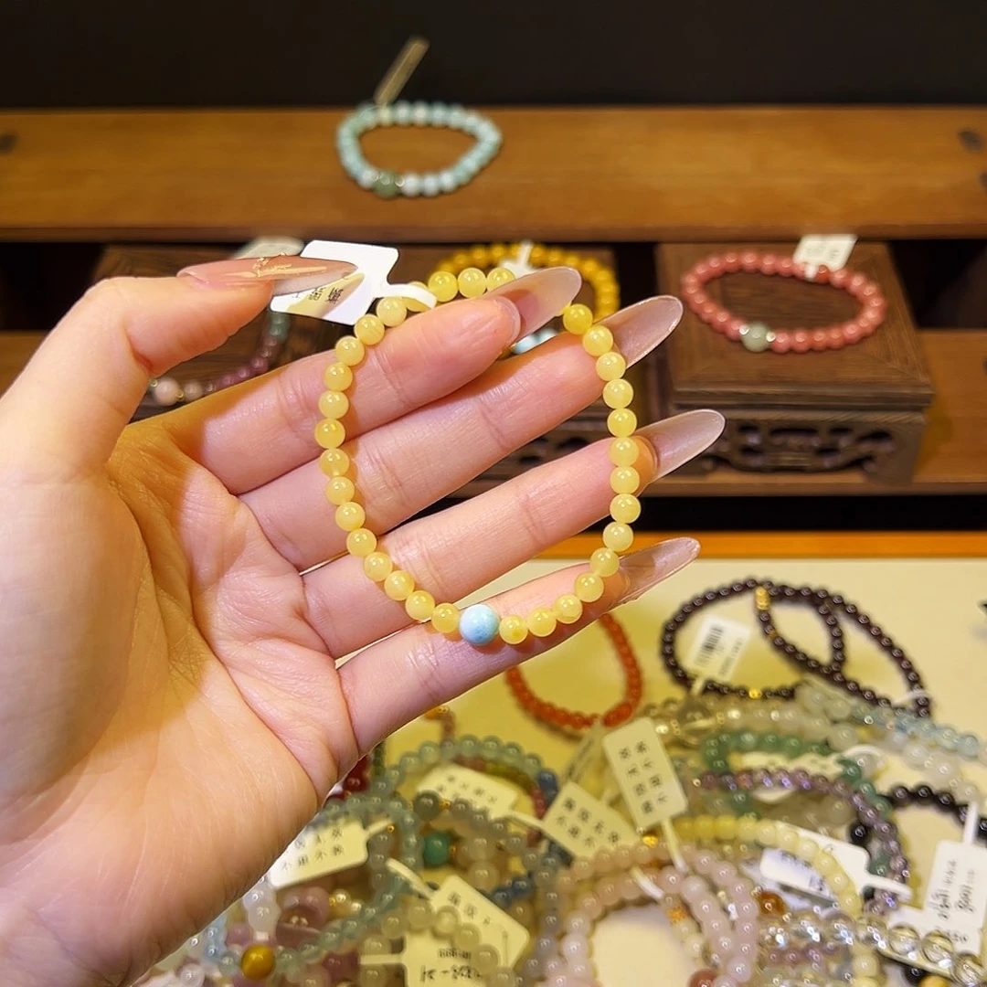 水晶手链银S925镶嵌蜜蜡860