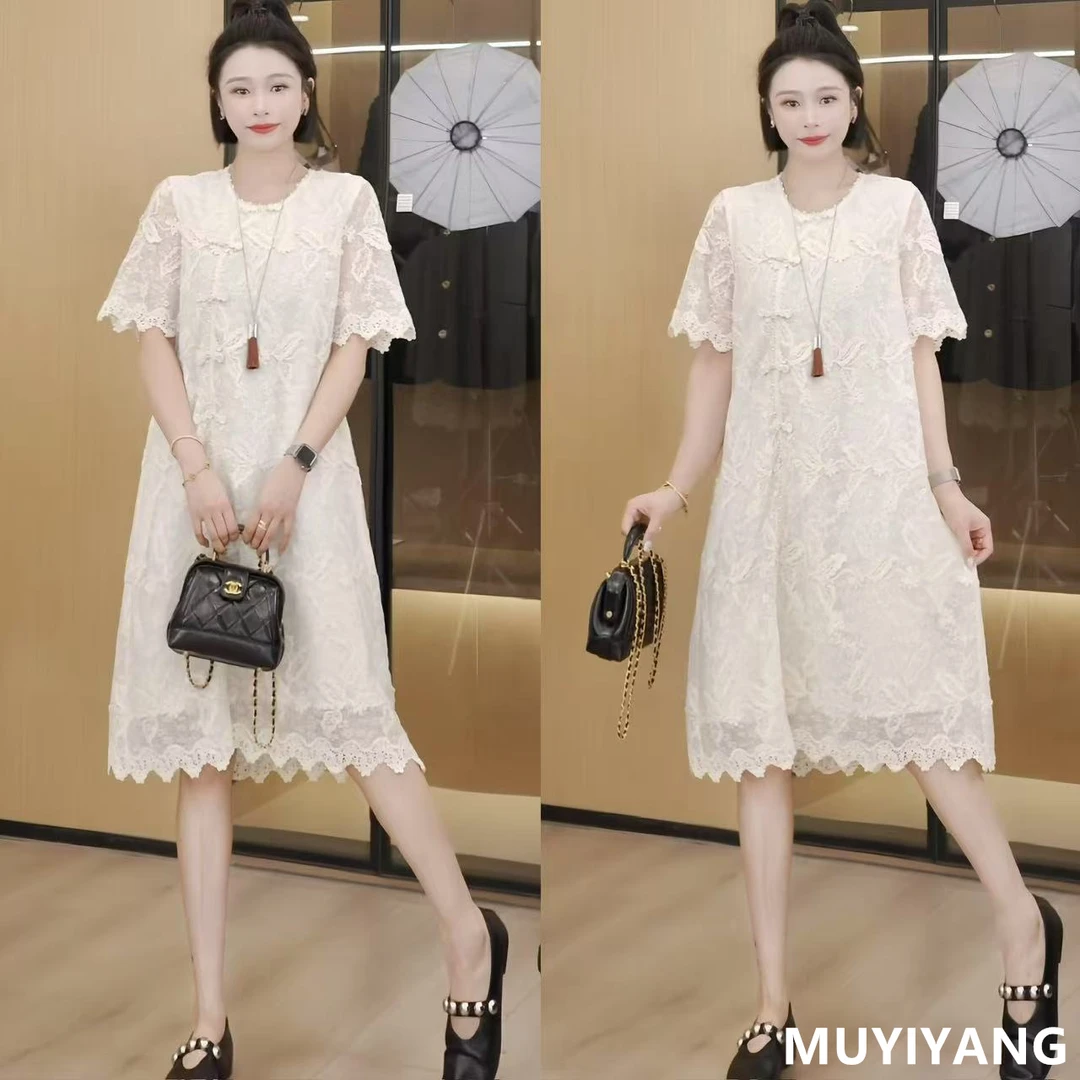 【云锦】独特超好看镂空刺绣花高定版连衣裙 裙长100 25-348#