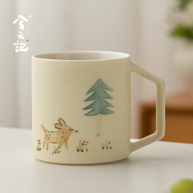 兮元记可爱柴犬马克杯手绘陶瓷水杯家用喝水杯子办公室茶杯早餐杯