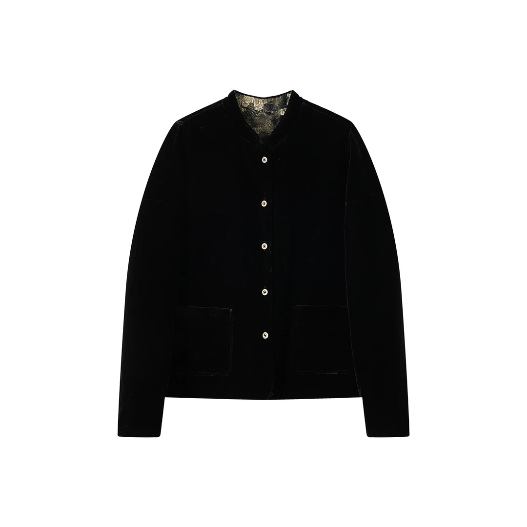 COCO IRENE 【金线蝴蝶】新款两面穿丝绒小立领外套女A