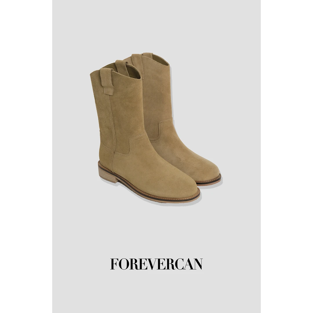 FOREVERCAN【新品彩蛋】卡其色头层磨砂牛皮短靴 靴子 SS25896