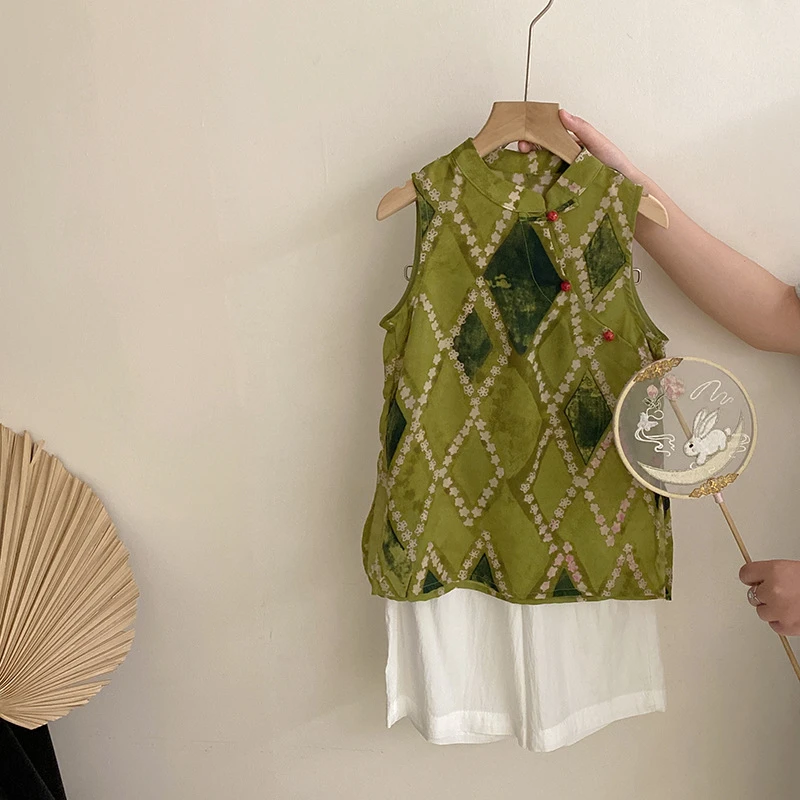 【安安家】女童2025新款国风夏款马甲气质宽松休闲裤两件套Z-KXE18