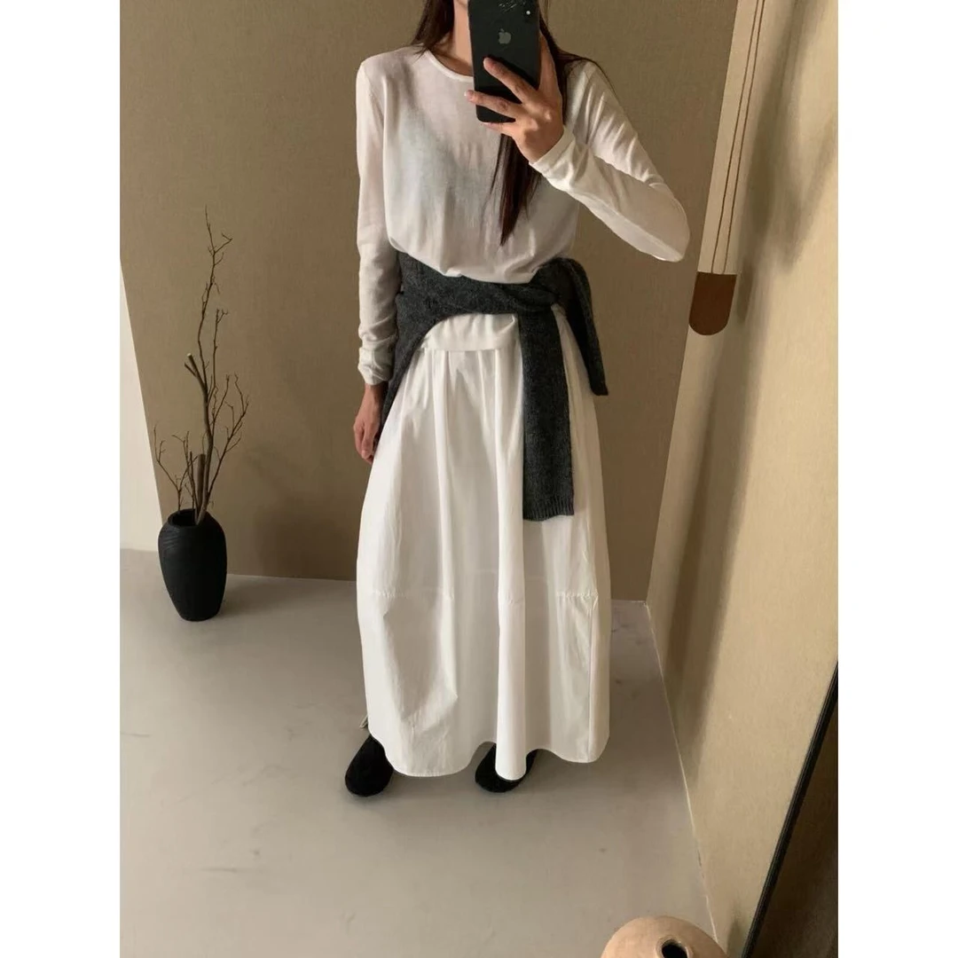 【心艺】秋季韩系简约花苞百搭显瘦垂感直筒半身裙女