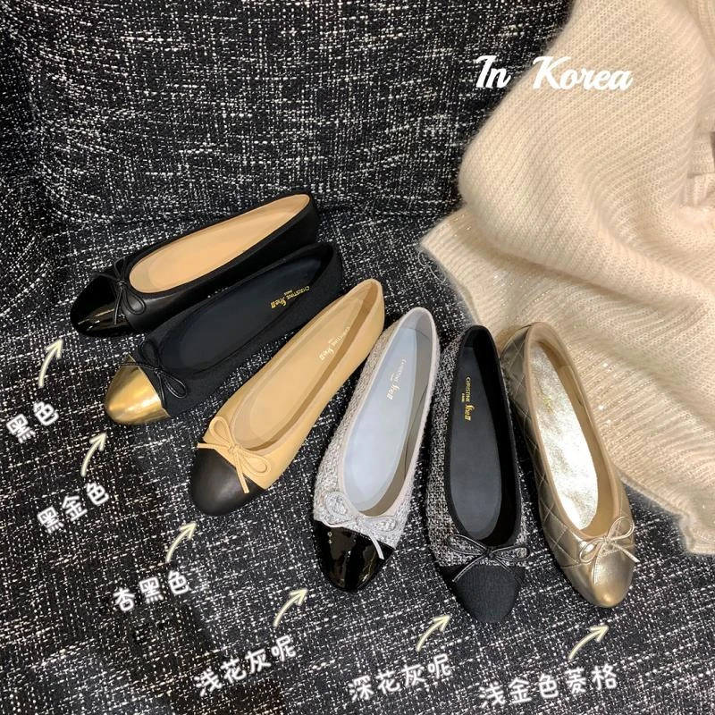 2025爆款再现小香风圆头黑色蝴蝶结浅口单鞋女平底鞋奶奶单鞋子