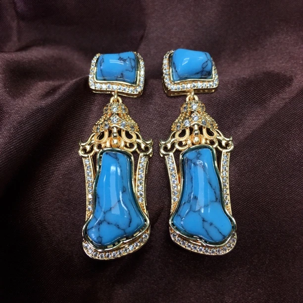 铜合金树脂耳饰 藏式风格设计感耳饰新款饰品不掉色 时尚百搭气质