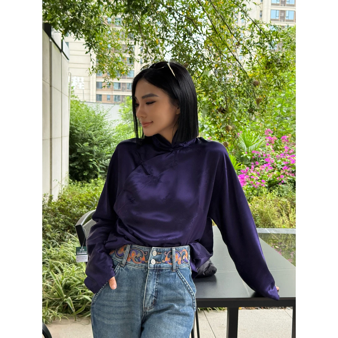 【妙妙精选】HUANGNAJI紫气东来-新中式设计感桑蚕丝上衣2339