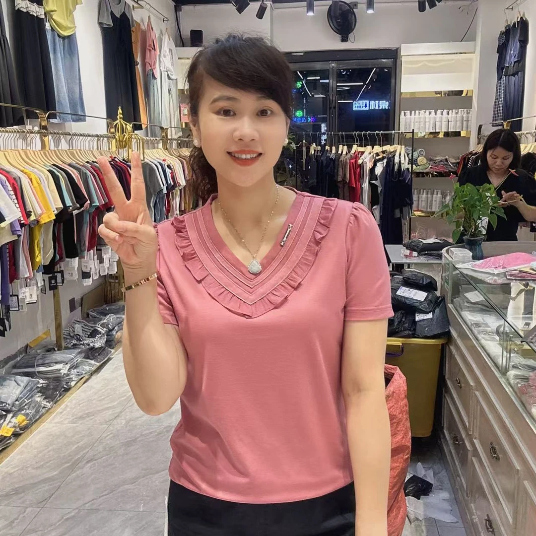 8615韩版V领T恤58长