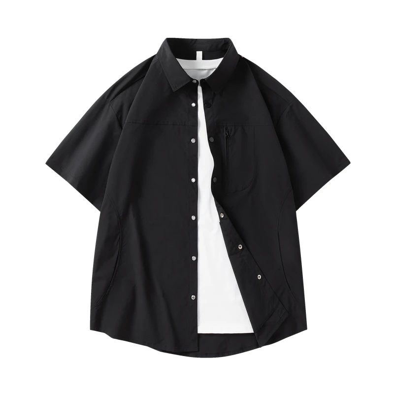 短袖衬衫好看百搭休闲夏季宽松潮流纯色ins日系衬衣男士