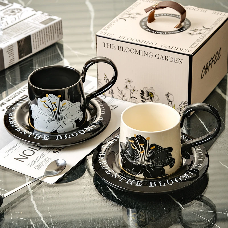 复古风陶瓷咖啡杯碟轻奢高级感下午茶咖啡杯家用马克杯礼盒伴手礼