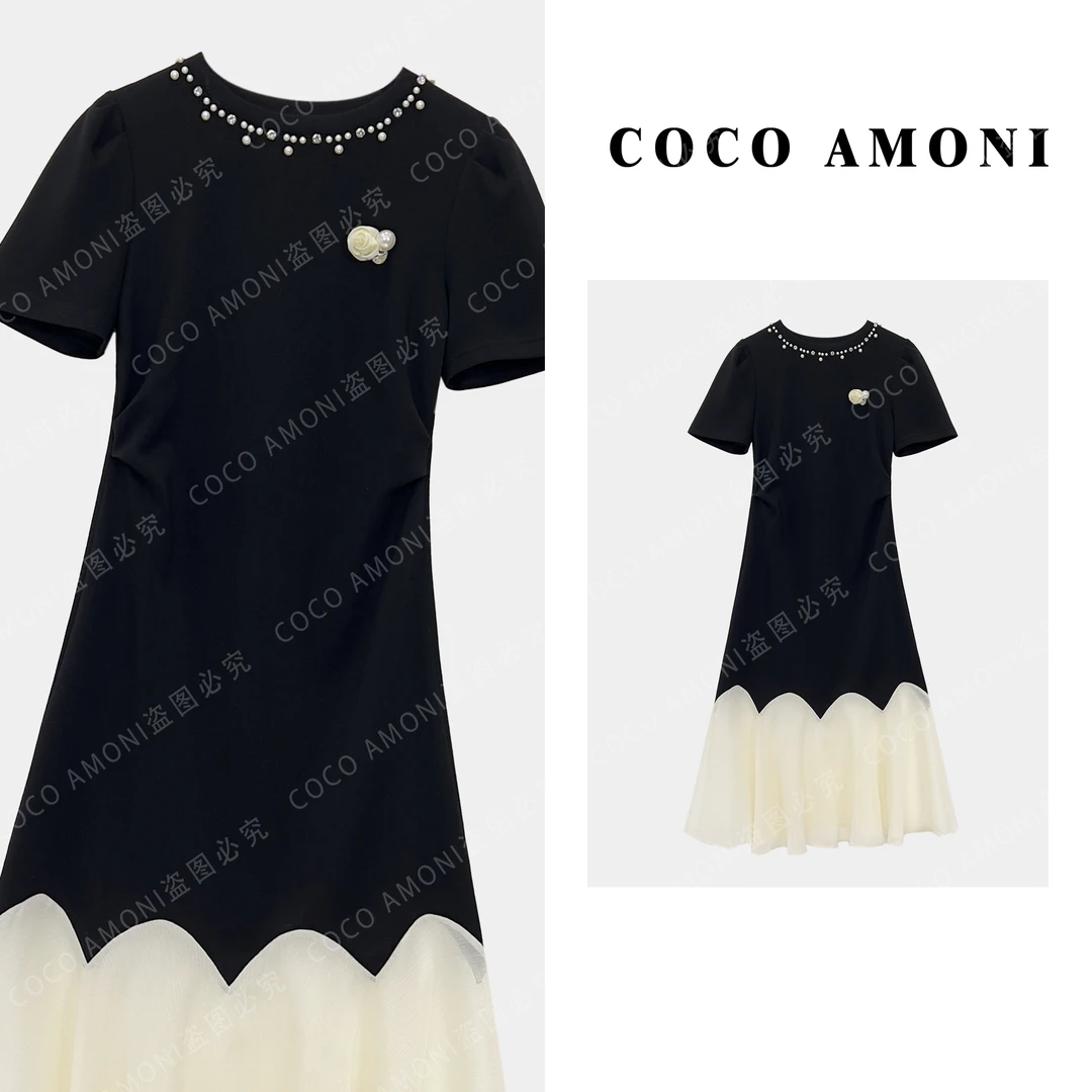 1夏季新款轻奢花朵气质时尚钉珠百搭休闲女装连衣裙ZQ945