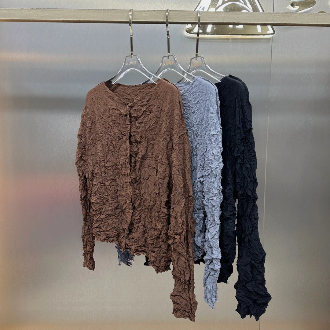 三宅褶皱春季新款纯色重工乱褶高端肌理感柔软上衣百搭显瘦开衫