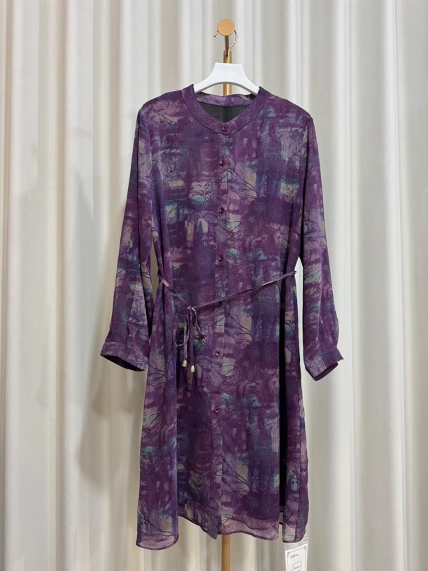 新款中长款双层纱碎花衬衣（衣长100）