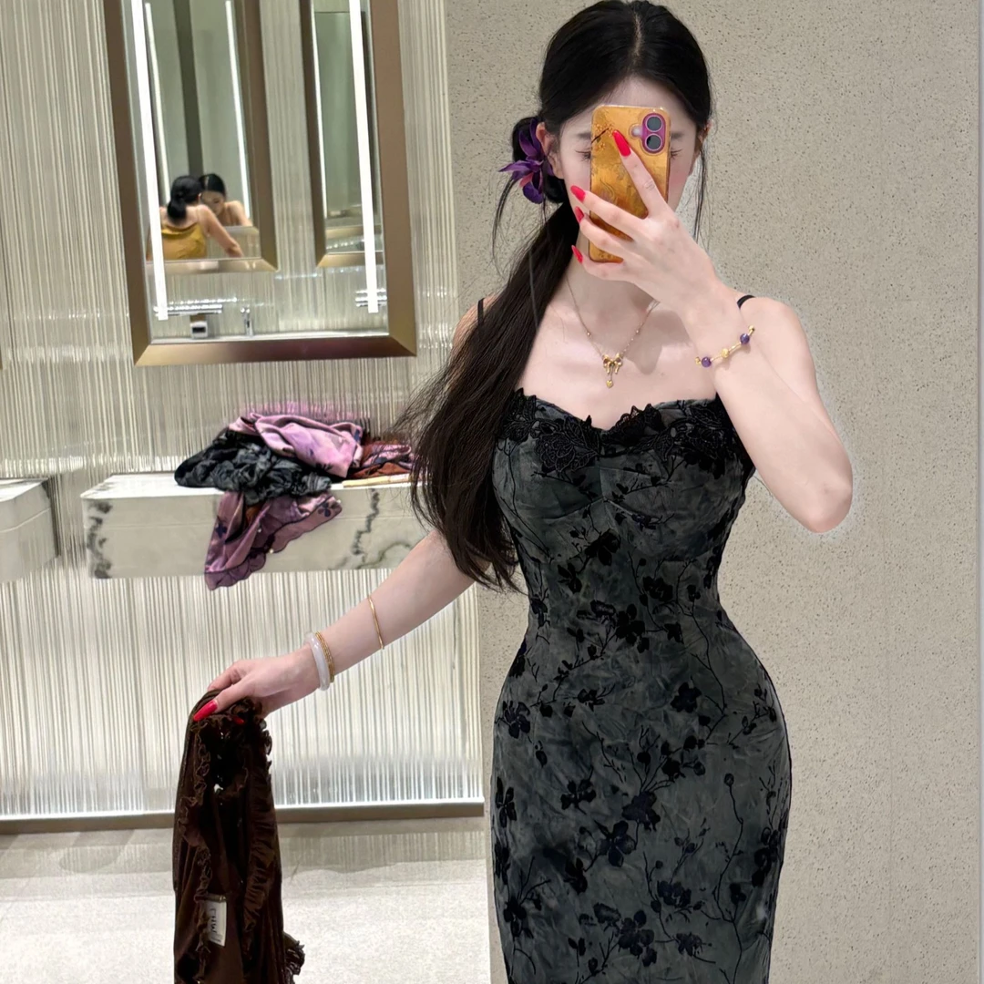 LHMknk1画报夫人原创植绒烧花纯欲连衣裙 草木美人吊带不退不换