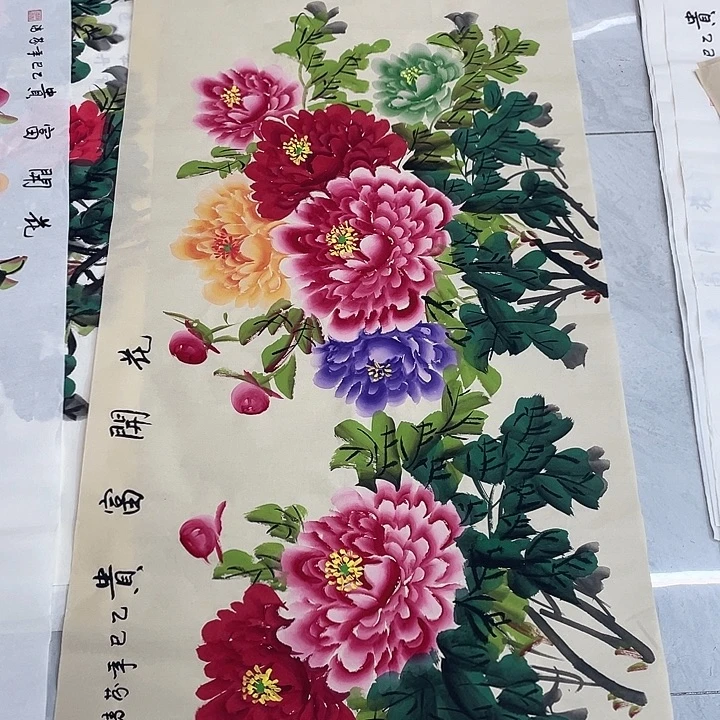 国画国画作品书法作品原稿四尺横幅仿古五彩140✖️70